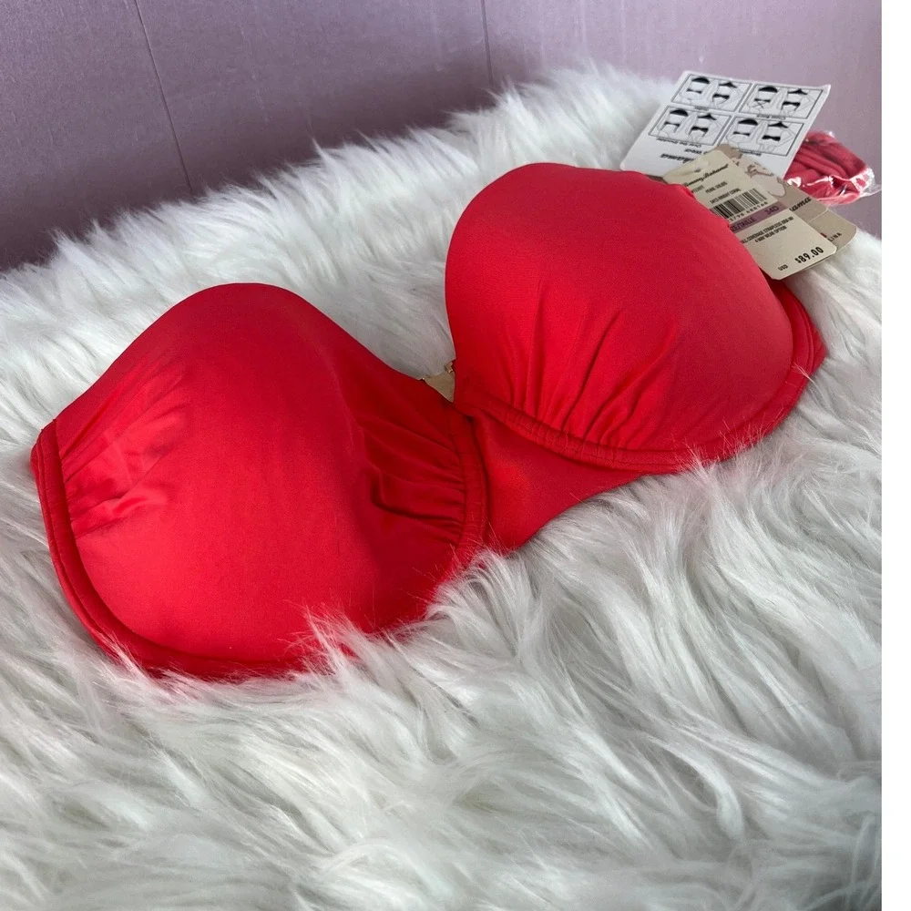 Tommy Bahama Pearl Solids Chic Strapless Bikini Top 34D Bright Coral NEW